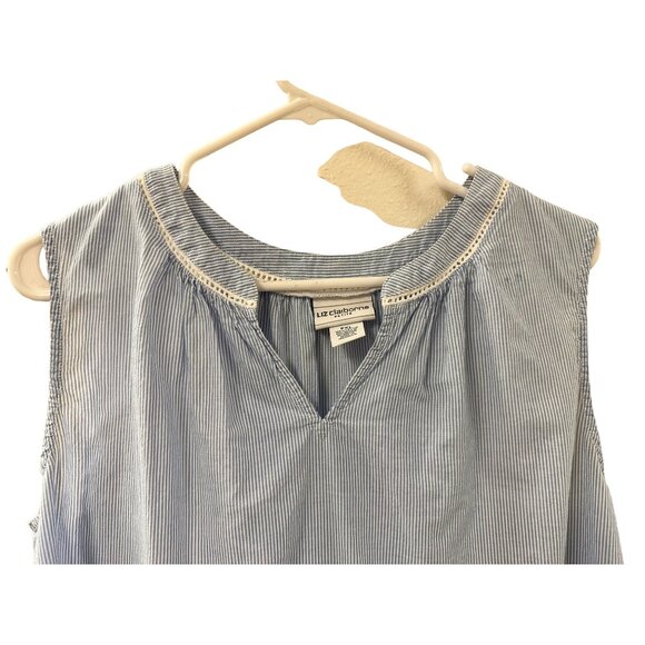 🍒 2/$20 🍒 Liz Claiborne Hi-Lo Blue and White Striped Cotton Tank sz PXL - Picture 5 of 6